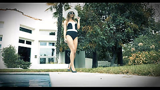 Deep orgasm so close to the pool