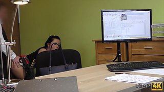 LOAN4K. Russian girl rides loan officers cock in her office