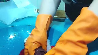 Step Sister Caught Washing Thongs - Big Tits MILF Shower Squirting Orgasm