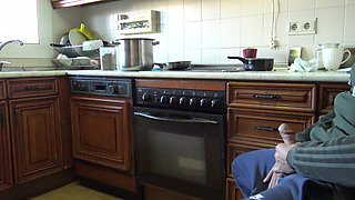 CFNM - Horny MILF Swallows His Cum After Masturbating