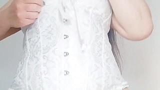 Giant Cameltoe Latina Seduces Stepson by Masturbating Her Vagina in Corset and Thong