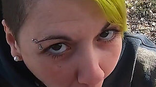 Outdoor blowjob at the lakes with cum in mouth and swallowing