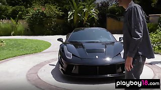 Nude asian babe and BFFs washing a car