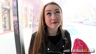 Pretty amateur redhead teen Farrah Flower fucked in public