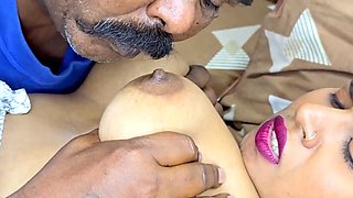 Indian old man licked Bhabhi's pussy and squeezed and sucked her boobs