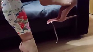 Crossdresser Dangling in Sexy Pink Suede Pointed Toe High Heels Pumps with Ankle Strap