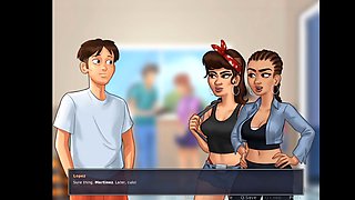 Wild public lovemaking scene from Summertime Saga featuring college girls with big assets