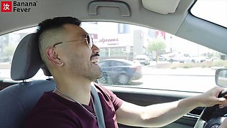 Splendid asian blonde with round tits gets fucked with passion by a stranger uber driver