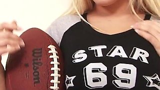 Curvaceous Blonde Cheerleader Charley Is Ready for Match in American Football