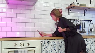 Quickie anal fuck on a kitchen table with a teen Blonde babe