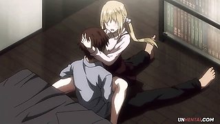 Animated scenes featuring busty characters in Japanese style