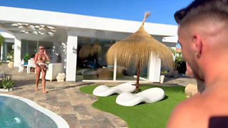 Sexy Busty Big-assed Vlogger Sucks Her Friend's Cock & Enjoys Hot Anal Sex By the Pool In the Villa