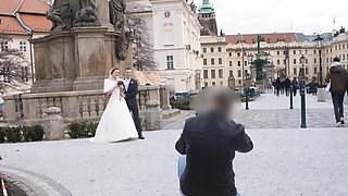 Slut in wedding dress gets it on before husband