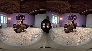Brunette Chiara Laying Topless On Bed With Black Nylons; Short Vr Porn Video Sexy Legs And Feet