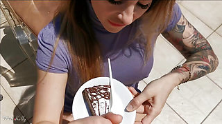 Cheating My Husband and Eat Some Delicios Chocolate Cake with Cum