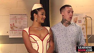 Sexy Uniform slut dominates lucky guy