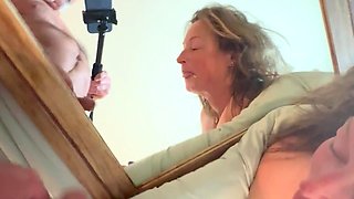 Hot Mom Watches Daddy Shoot His Load on a Mirror, She Happily Licks It up