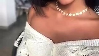 Amateur busty brunette masturbates and does hand job