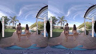 It's a Naughty America Day at the Pool with 3 hot babes!