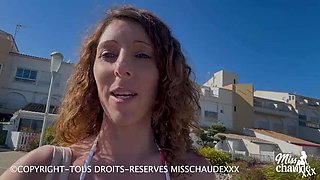 French Amateur Brunette Hardcore Outdoor Threesome - Doggystyle Fucking on Beach with Big Natural Tits and Deep Throat Blowjobs