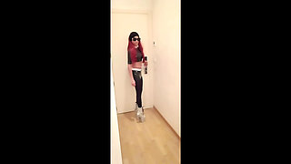 MILF in Latex Outfit, Stockings, and Heels