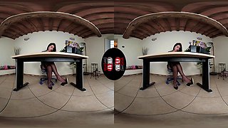 Hot Brunette Petra Dressed As A Sexy Secretary In Sheer Black Stockings; Amazing Legs And Feet On Pornstar Vr