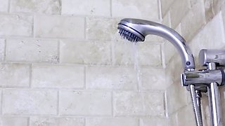 Busty stepsis having a shower fuck