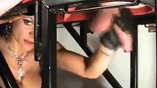 She uses his cock  balls like a speed bag