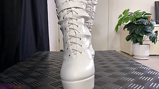 Kicking, Stomping, and Crushing your Cock in White Knee High Heels