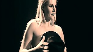 Abi Titmuss in lingerie does some sexy strip dance with two