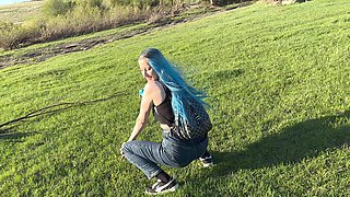 Sex in the Woods with Busty Classmate. Young Russian Student Takes Creampie in Pussy