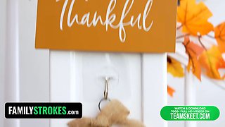 Red haired stepsisters Arietta Adams & cherry fae share stud after thanksgiving lunch - familystrokes