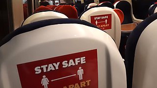 Horny dude was masturbating on the train with a help of some girl POV