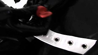 Slutty babes in femdom latex threesome