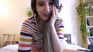 Brunette amateur babe strips off and masturbates