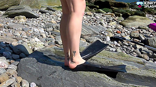 Rubber Fins, Wet Wetsuit & a Naughty Foot Fetish Tease on My Private Beach