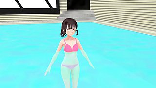 Toyota Nono Animation girl shakes her big tits with bikini.