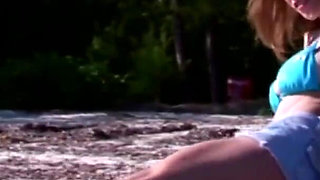 Brunette babe gets fucked outdoors