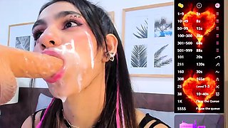 Small titted brunette Sharron with glasses masturbates