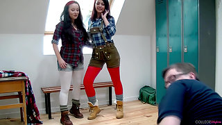Carla's Tits Jiggle As Bryoni Teases In Tight Lederhosen!