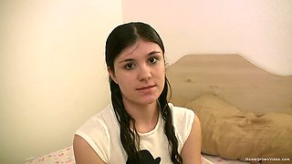 Real amateur porn darkhaired babe masturbating and suck penis