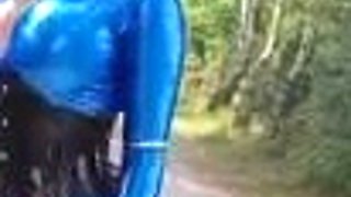 Sophie Elodie - Outdoors In My Blue Latex Catsuit