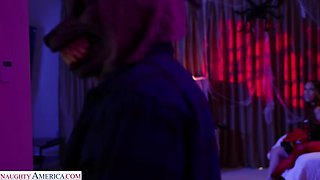Sexy Melissa Stratton gets her boyfriend alone at their Halloween Party only to find out behind the mask is her boyfriend's son