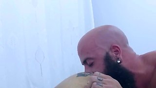 Bald Monster Fills Tattooed Teen's Pussy with Hot Cum: Fuck in the Assless Room