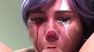 Clown Girl Deepthroats Dick in 69 and Gets Throatpie