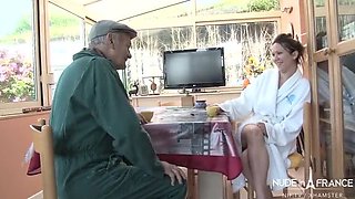 Naughty French Housewife Cheats With Old Gardener - Big Ass Brunette Gets Banged Hard