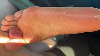 Sexy Stepmom Gives Foot and Solejob in Car