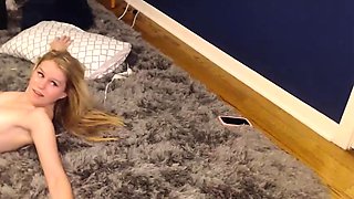 Close up with teen blonde sex doll rubbing her cunt
