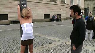 Blond gang banged in public outdoor