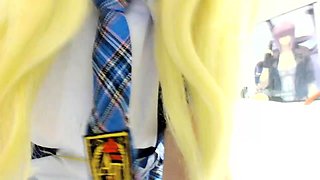 Blonde teen slut plays with a toy banana